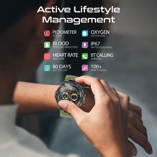 Picture of IP67 Sport Watch w/ 1.53'' Round Screen & BT Calling. Fitness Tracker Pedometer