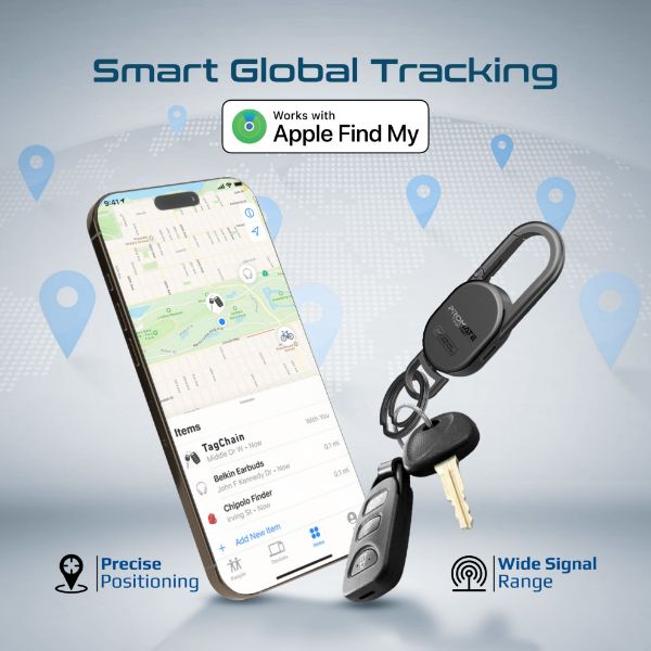Picture of Smart Carabiner Keychain with Apple Find my Location. Rechargable Battery Precise