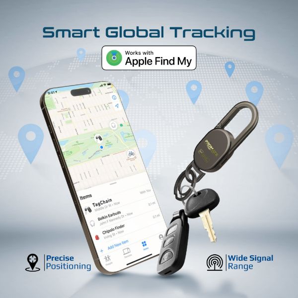 Picture of Smart Carabiner Keychain with Apple Find my Location. Rechargable Battery Precise