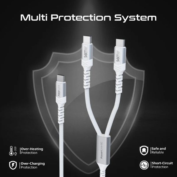 Picture of 1.4M 140W PD USB-C to Dual USB-C Charging Cable. White