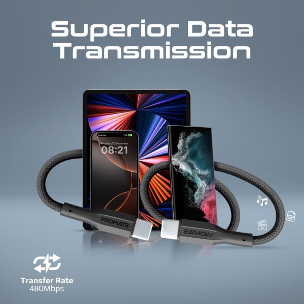 Picture of 2m 60W USB-C to USB-C Super Flexible Cable 3A/20V Supports 3A/20V Charging & 480