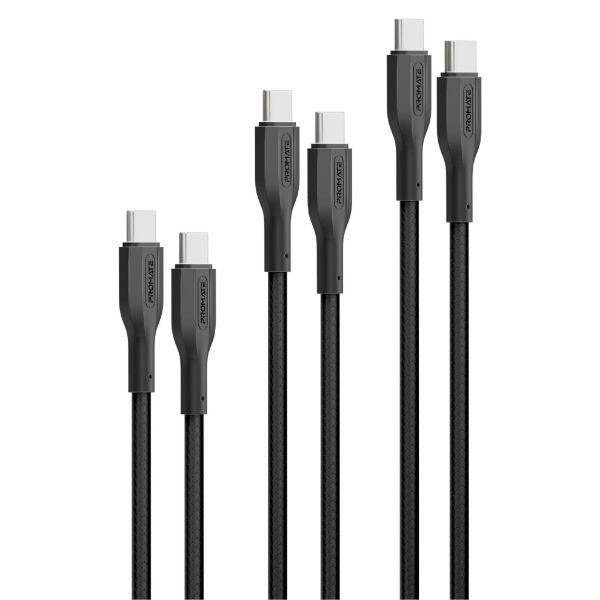 Picture of 3-Piece 60W PW USB-C Cable Kit. Includes 0.3M 1.2M Lenghts. Data & Charge Support