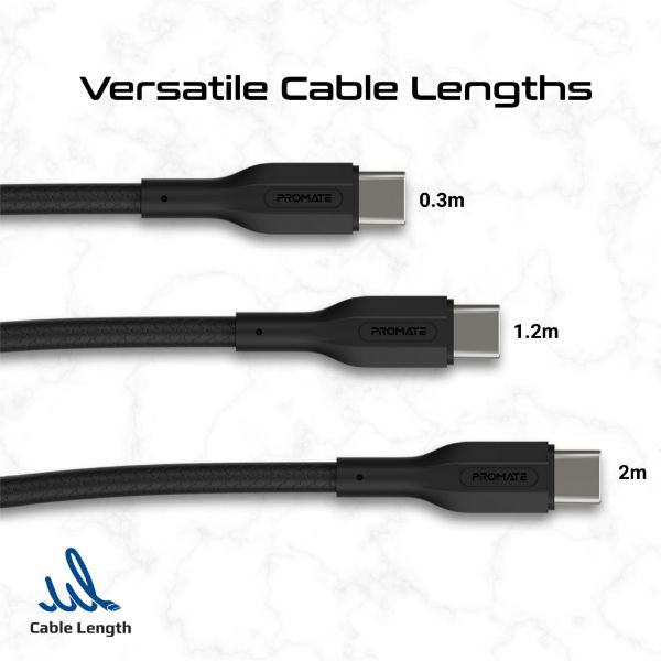 Picture of 3-Piece 60W PW USB-C Cable Kit. Includes 0.3M 1.2M Lenghts. Data & Charge Support