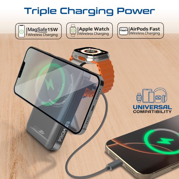 Picture of 10000mAh 3-in-1 Smartphone & Apple Watch Charging PowerBank w Dual USB-C & Lightning Cable