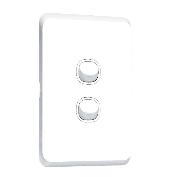 Picture of Sleek 16A 2-Way Vertical 2 Gang Switch Moulded in Flame Resistant Polycarbonate. Fade