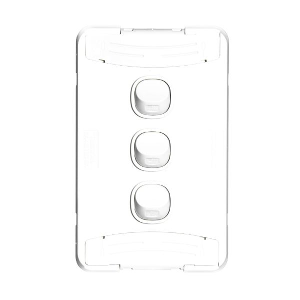 Picture of Sleek 16A 2-Way Vertical 3 Gang Switch Moulded in Flame Resistant Polycarbonate. Fade