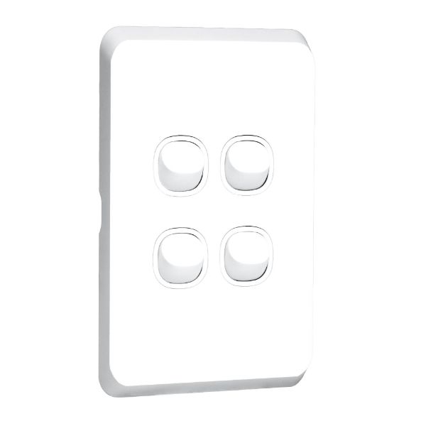 Picture of Sleek 16A 2-Way Vertical 4 Gang Switch Moulded in Flame Resistant Polycarbonate. Fade