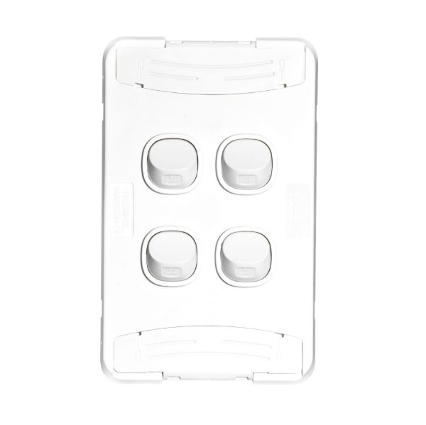 Picture of Sleek 16A 2-Way Vertical 4 Gang Switch Moulded in Flame Resistant Polycarbonate. Fade