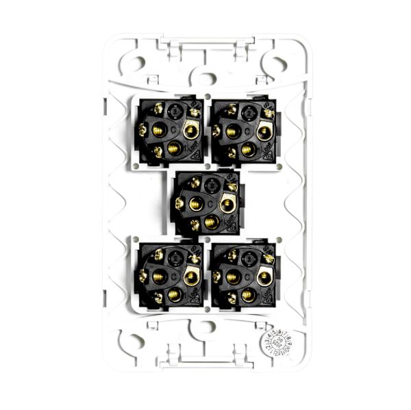 Picture of Sleek 16A 2-Way Vertical 5 Gang Switch Moulded in Flame Resistant Polycarbonate. Fade