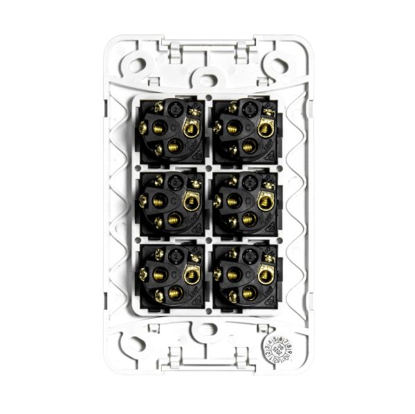 Picture of Sleek 16A 2-Way Vertical 6 Gang Switch Moulded in Flame Resistant Polycarbonate. Fade