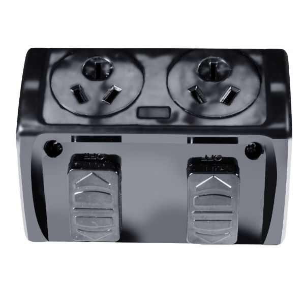 Picture of Weatherproof Double IP53 Black Outlet. Grey Heavy Duty Industrial Grade Virgin Plasti