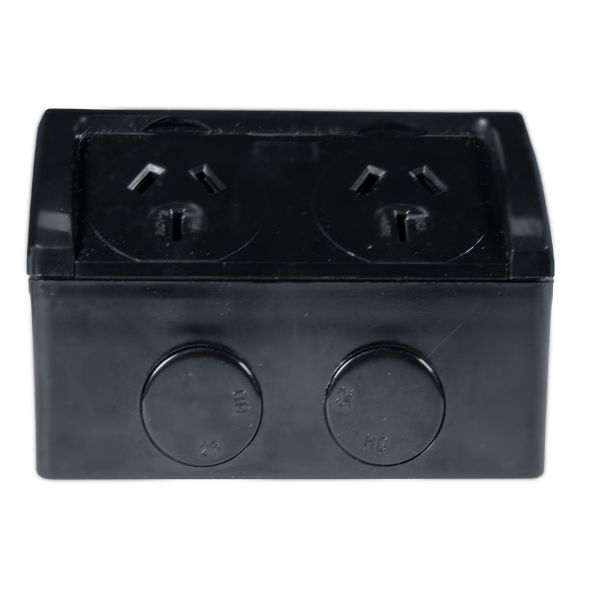 Picture of Weatherproof Double IP53 Black Outlet. Grey Heavy Duty Industrial Grade Virgin Plasti