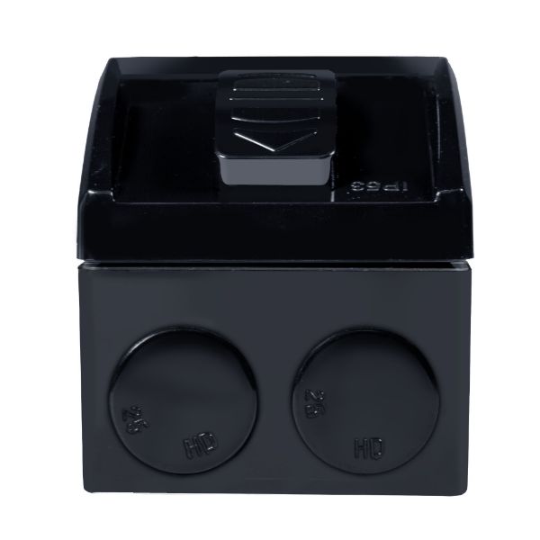 Picture of Weatherproof Single IP53 Black Outlet. Grey Heavy Duty Industrial Grade Virgin Plasti