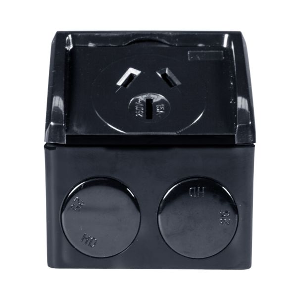 Picture of Weatherproof Single IP53 Black Outlet. Grey Heavy Duty Industrial Grade Virgin Plasti