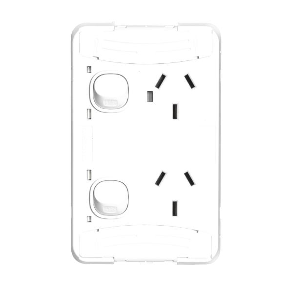 Picture of Sleek Double 10A Single Vertical Power Point. Remove Cover Moulded in Flame Resist