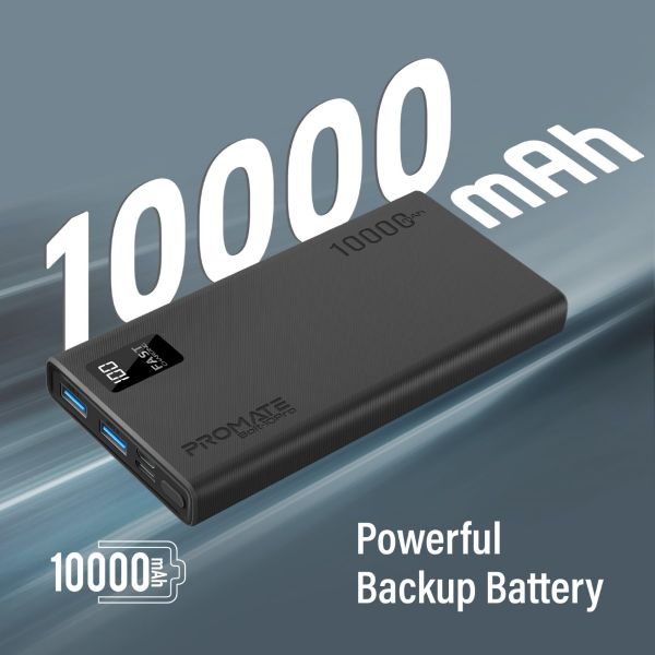 Picture of 10000mAh Power Bank with SmartLED Display & Super Slim Design. Includes 2x USB-A & 1x