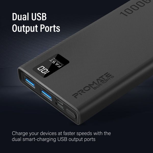 Picture of 10000mAh Power Bank with SmartLED Display & Super Slim Design. Includes 2x USB-A & 1x