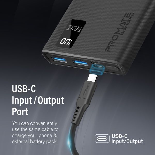 Picture of 10000mAh Power Bank with SmartLED Display & Super Slim Design. Includes 2x USB-A & 1x