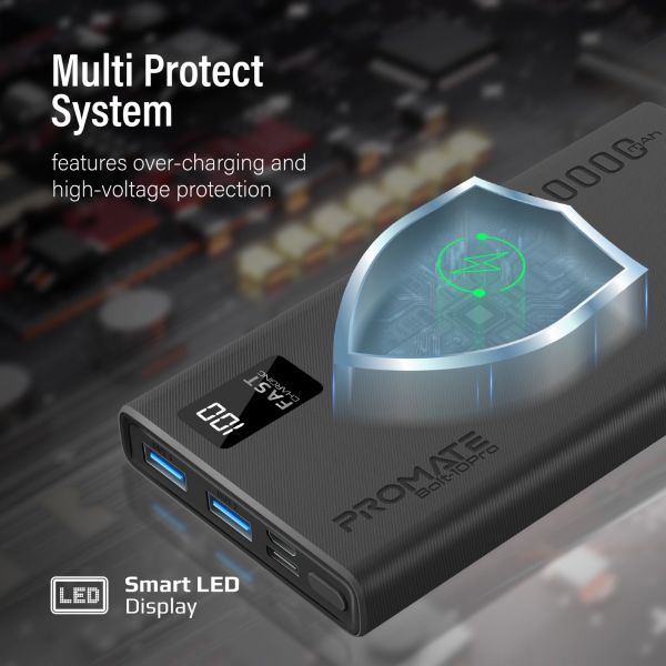 Picture of 10000mAh Power Bank with SmartLED Display & Super Slim Design. Includes 2x USB-A & 1x