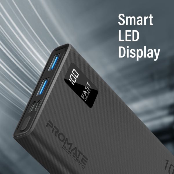 Picture of 10000mAh Power Bank with SmartLED Display & Super Slim Design. Includes 2x USB-A & 1x