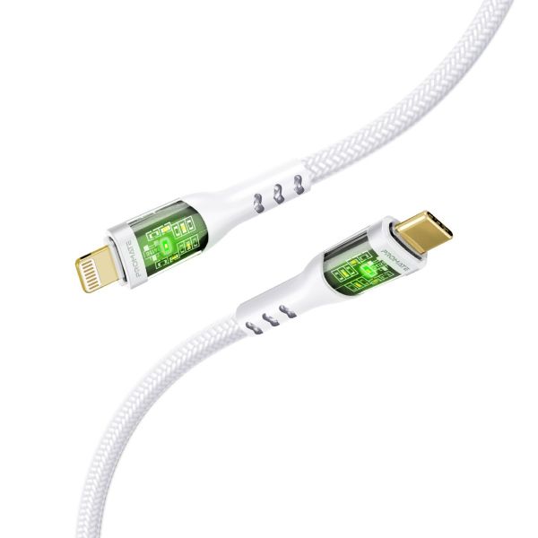 Picture of 1.2m USB-C to Lightning Cable w/ Transparent Connectors & LED White