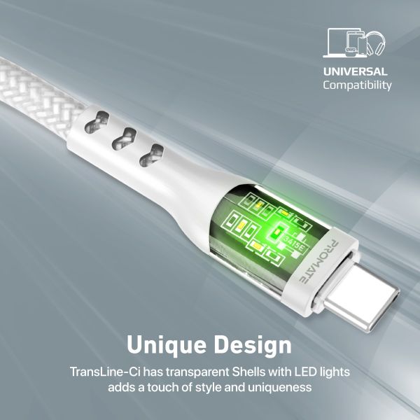 Picture of 1.2m USB-C to Lightning Cable w/ Transparent Connectors & LED White