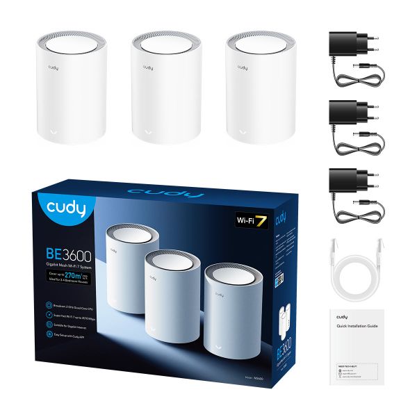 Picture of BE3600 3-Pack Dual-Band WiFi 7 Mesh System, 2Ghz Quad-Core 3× Gig Ports, CUDY APP.