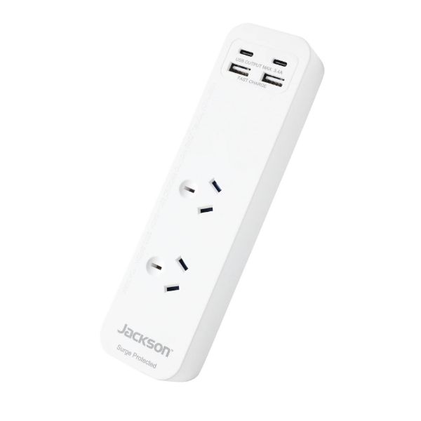 Picture of 2 Way Surge Protected Powerboard 2x USB-A/C Fast Charge Ports