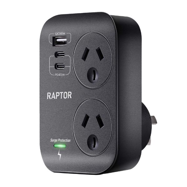 Picture of Raptor 2 Way Adaptor 2x USB-C 45W PD 1x 36W USB-A Ports