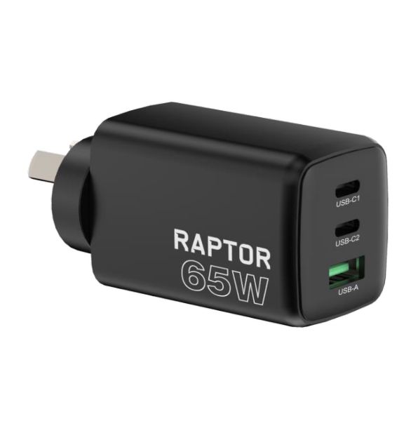 Picture of Raptor 65W GaN Charger 2x USB-C 1x USB-A Charging Ports