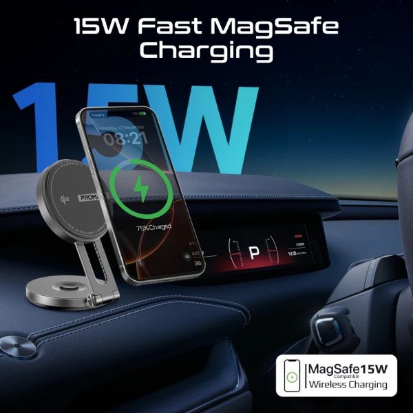 Picture of 15W Qi2 Extending Magnetic Wireless Charging Mount. 360 Rotatable Extend & Fold