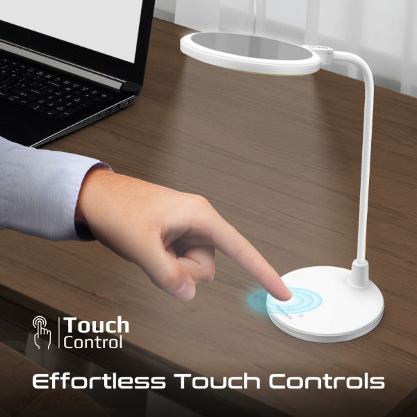 Picture of Flexible GooseneckLED Desk Lamp w RingLight Vanity Mirror & Touch Controls 3-LED Modes