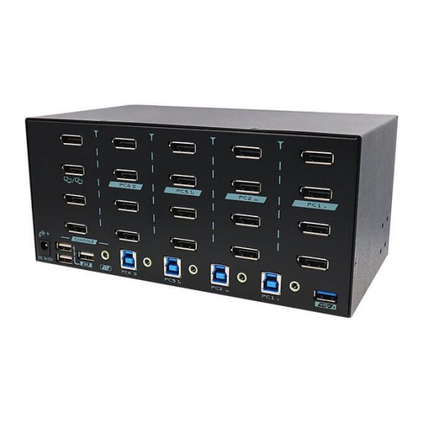 Picture of 4 Ports 8K Quad Monitor DisplayPort 1.4 KVM Switch w/ USB 3.2 Gen 1, Hotkey Control