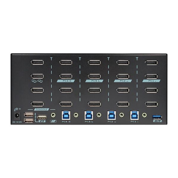 Picture of 4 Ports 8K Quad Monitor DisplayPort 1.4 KVM Switch w/ USB 3.2 Gen 1, Hotkey Control