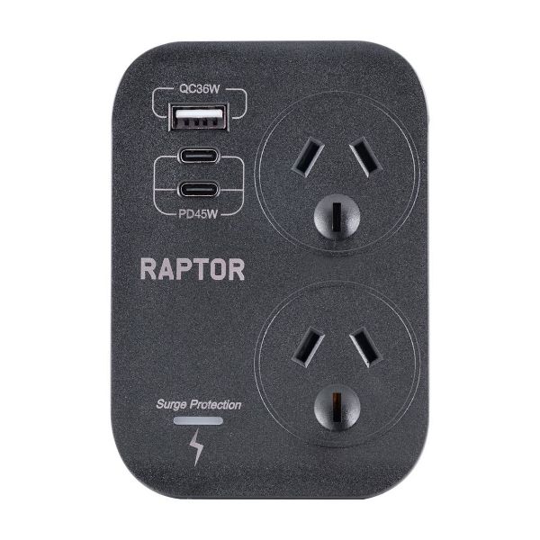 Picture of Raptor 2 Way Adaptor 2x USB-C 45W PD 1x 36W USB-A Ports