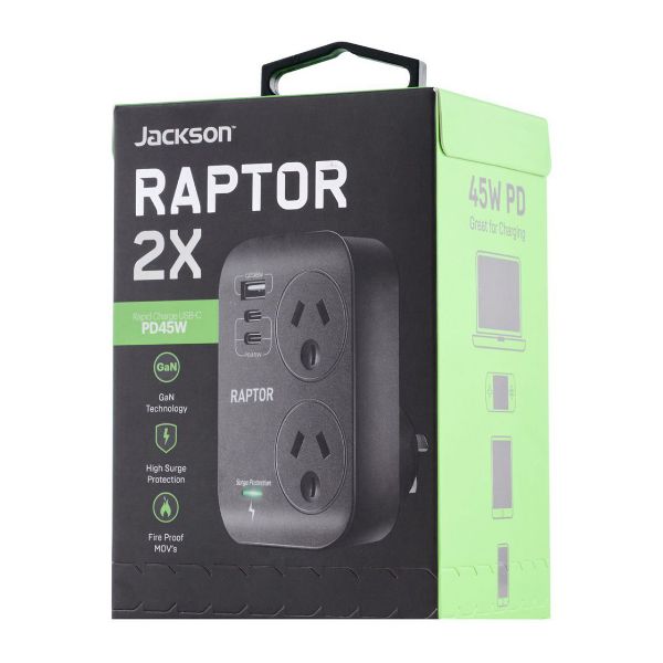 Picture of Raptor 2 Way Adaptor 2x USB-C 45W PD 1x 36W USB-A Ports