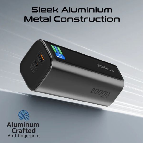 Picture of 20000mAh 130W Aluminium Power Bank w Rectractble USB-C Cable Cable & LCD Scrn Supports 100W