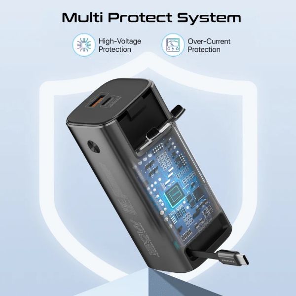 Picture of 20000mAh 130W Aluminium Power Bank w Rectractble USB-C Cable Cable & LCD Scrn Supports 100W