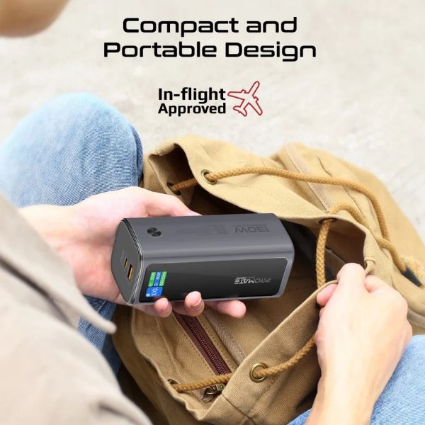 Picture of 20000mAh 130W Aluminium Power Bank w Rectractble USB-C Cable Cable & LCD Scrn Supports 100W