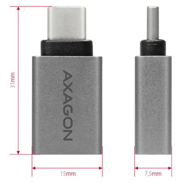Picture of AXAGON USB-C 3.1 M to USB-A F Adapter. Durable Premium Aluminium Body