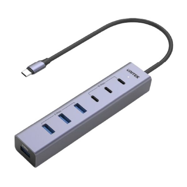 Picture of 7-in-1 Multi-Port Hub with USB-C Connector. Includes 4x U & 3x USB-C Ports. Supports