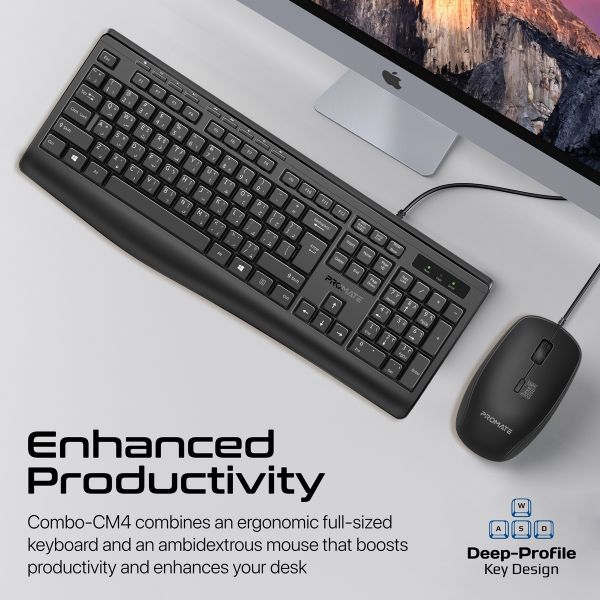 Picture of Eronomic Wired Multimedia Keyboard & Mouse. 1.5m Cables Quite Keys Angled