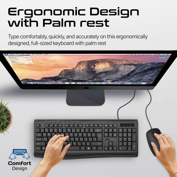 Picture of Eronomic Wired Multimedia Keyboard & Mouse. 1.5m Cables Quite Keys Angled