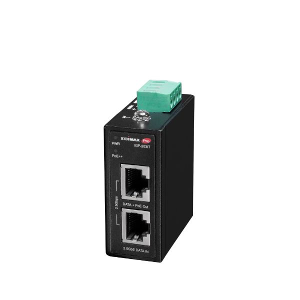 Picture of Industrial 2.5 Gigabit PoE++ 90W Power Injector. Supports IEEE 802.3at IEEE 802