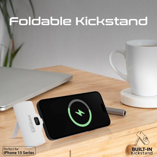 Picture of 5000mAh Ultra Compact 20W Power Bank with Built-in USB-C Foldable Connector. Kick Stand