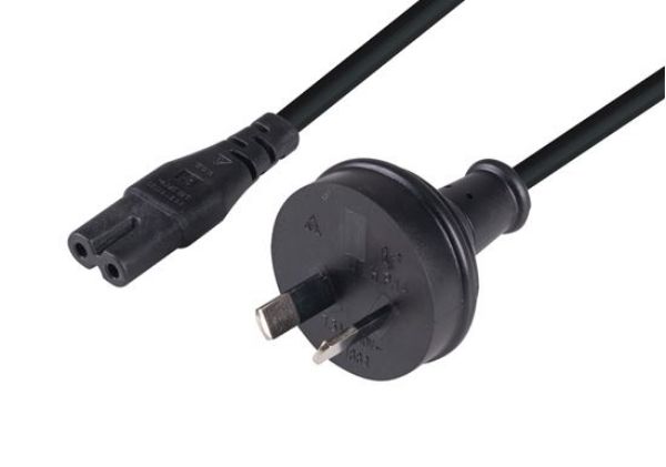 Picture of 2M 2-Pin plug to C7 Figure 8 connector 7.5A. SAA approved power cord. 0.75mm copper core
