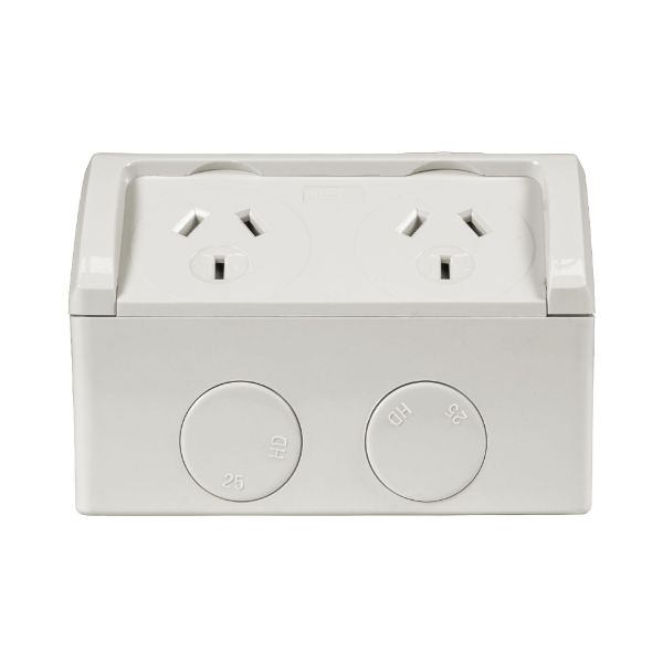 Picture of Weatherproof Double IP53 Outlet. Grey Heavy Duty 10A Single Connection