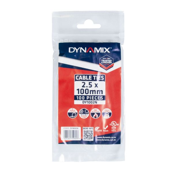 Picture of 2.5 x 100mm Natural Cable Ties Pack of 100 80N/8.1kgs Tensile Strenght