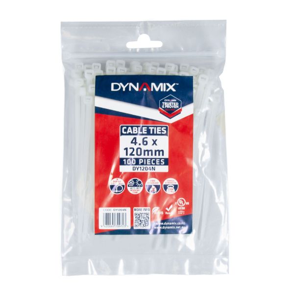 Picture of 4.6 x 120mm Natural Cable Ties Pack of 100 230N/23.4kgs Tensile Strenght