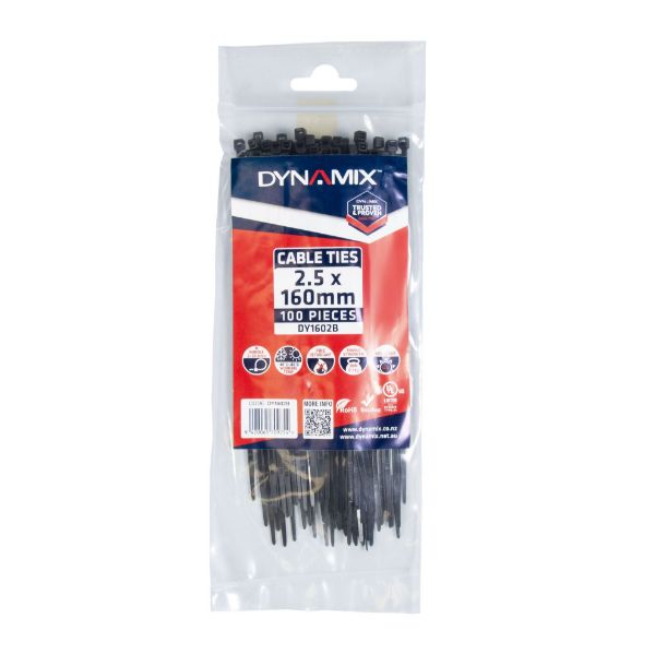 Picture of 2.5 x 160mm UV Black Cable Ties Pack of 100 80N/8.1kgs Tensile Strenght